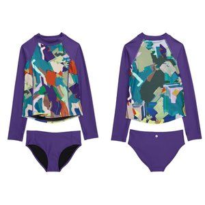 Zella Girl Kids' Wave Two-Piece Rashguard Swimsuit Purple Print Girls 12